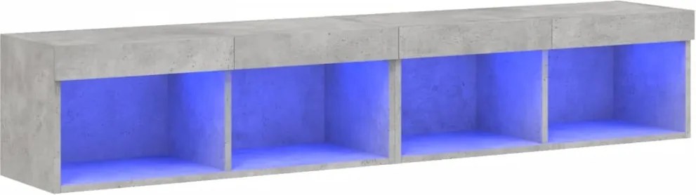 vidaXL Comode TV cu lumini LED, 2 buc., gri beton, 80x30x30 cm