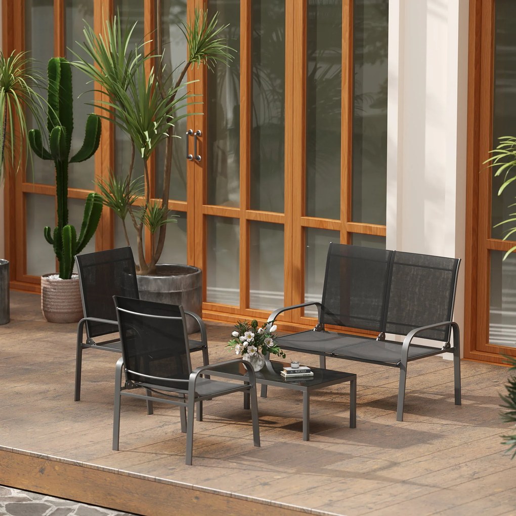 Outsunny Set de Mobilier de Grădină din 4 Piese cu Canapea, 2 Scaune și Masă de Cafea, 108x66x86 cm, Negru | Aosom Romania
