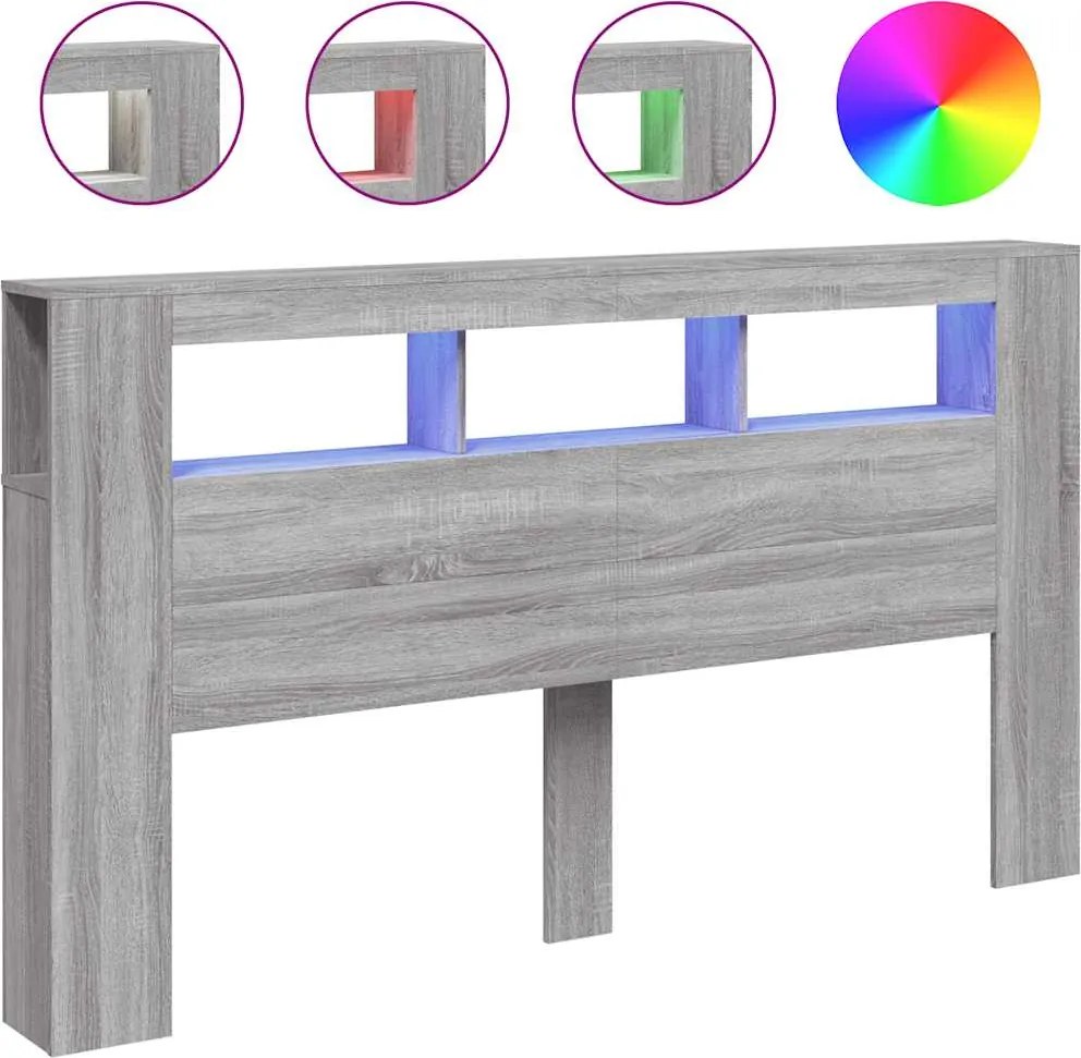 vidaXL Tăblie de pat cu LED, gri sonoma, 160x18,5x103,5 cm, lemn