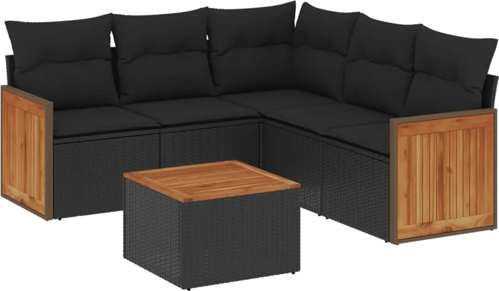 vidaXL Set mobilier de grădină cu perne, 6 piese, negru, poliratan