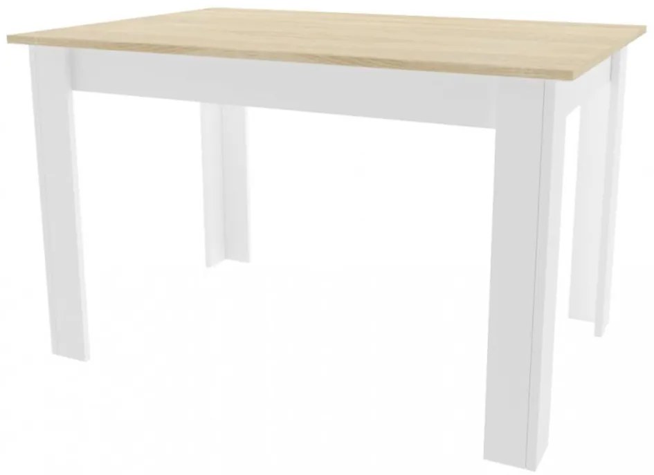 Masa de sufragerie alba cu blat in decor stejar sonoma, MADO 120x80