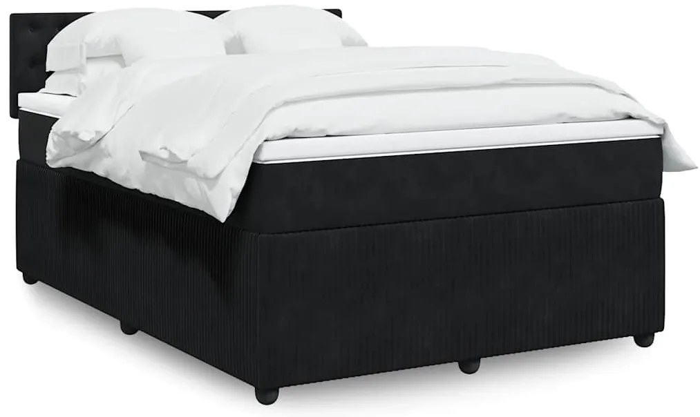 vidaXL Pat box spring cu saltea, negru, 160x200 cm, catifea