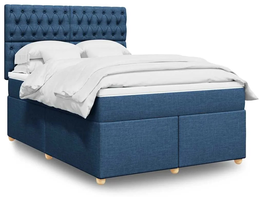 vidaXL Pat box spring cu saltea, albastru, 140x200 cm, textil