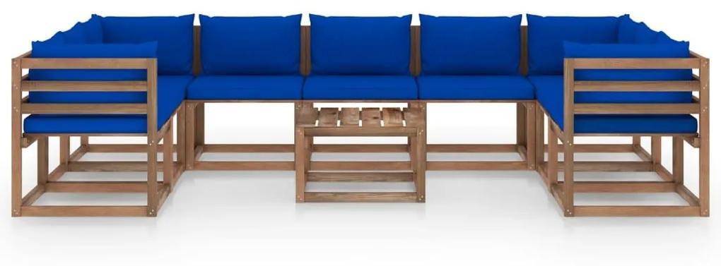 Set mobilier de gradina cu perne albastre, 10 piese
