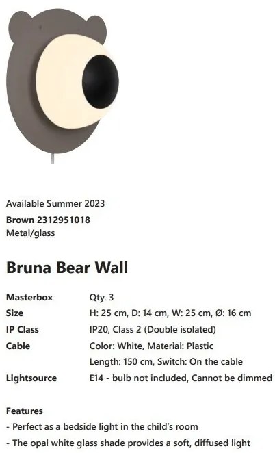 Aplica de perete pentru camera copii Bruna Bear