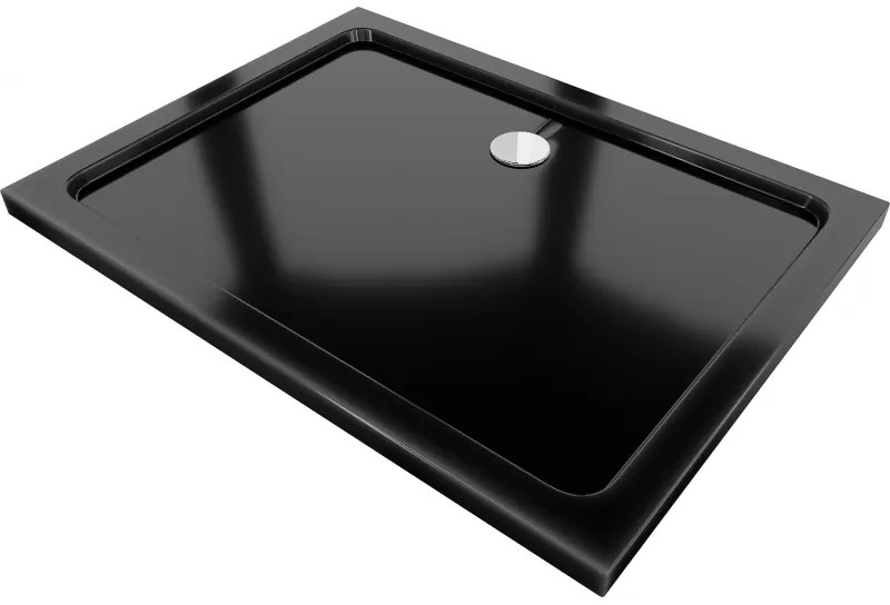 Mexen Flat cadă pentru duș dreptunghiulară slim 120 x 80 cm, Neagră, sifon Crom - 40708012