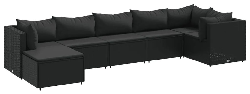 3308227 vidaXL Set mobilier de grădină cu perne, 7 piese, negru, poliratan