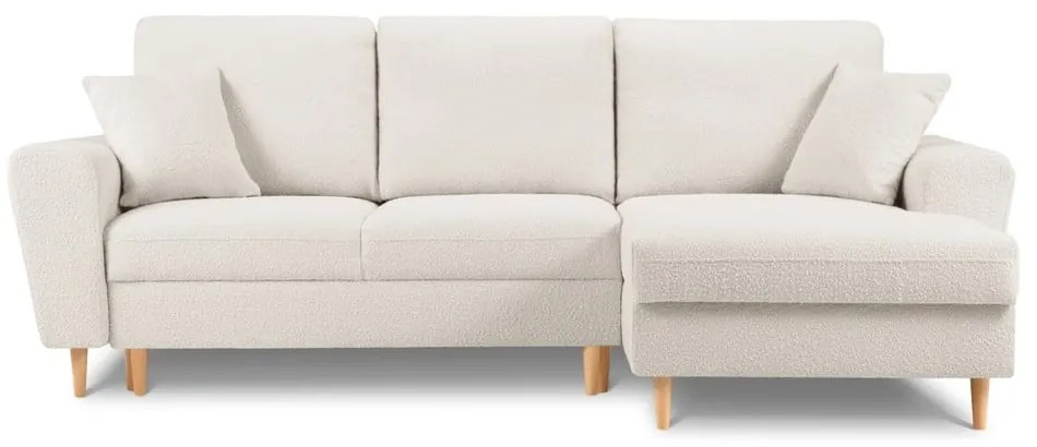 Colțar bej extensibil, cu spațiu de depozitare cu tapițerie din țesătură bouclé (cu colț pe partea dreaptă, cu șezlong) Kyoto – Cosmopolitan Design