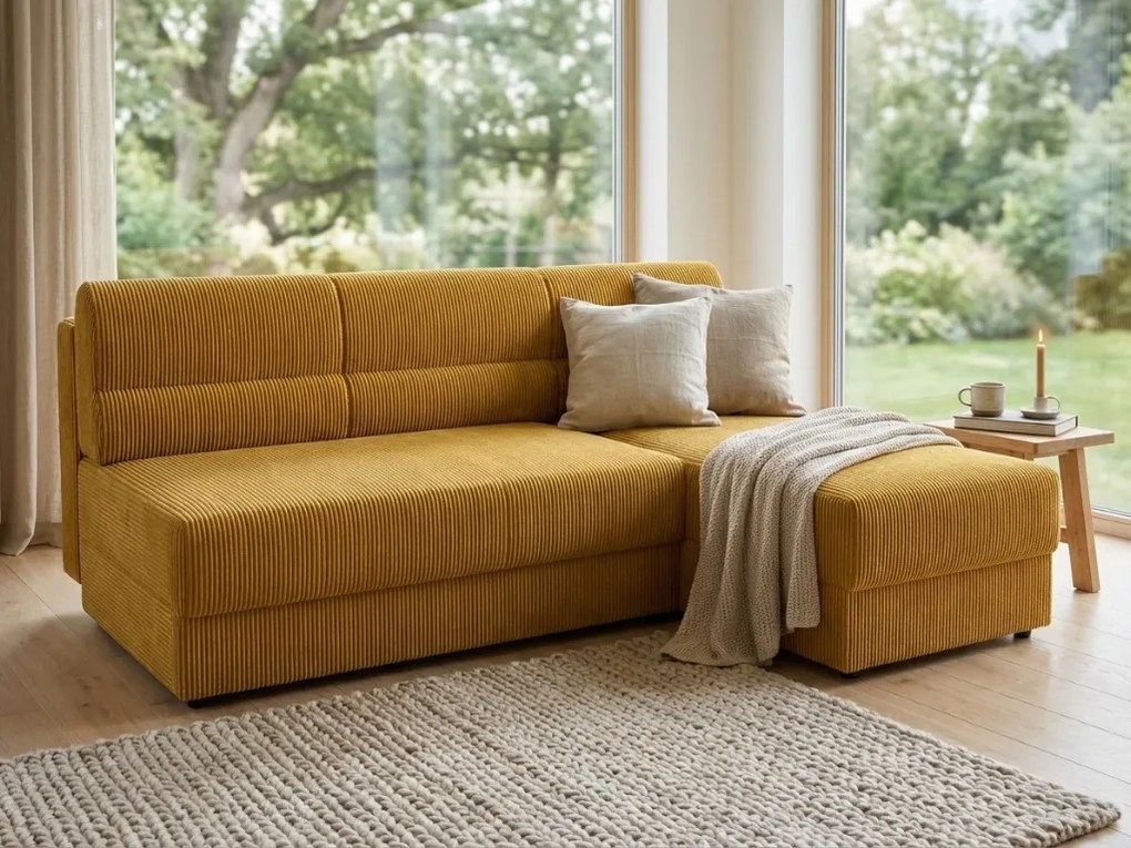 Canapea extensibila de colt TAVERO SLIM, 201x140 cm, mustar, reversibila