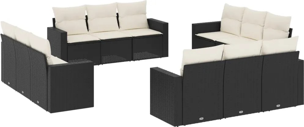 vidaXL Set canapele de grădină, 12 piese, cu perne, negru, poliratan