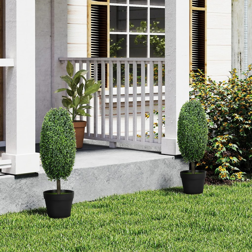 HOMCOM Set de 2 plante artificiale, Arbori de plastic rezistenți la UV în ghiveci, Plastica, Ciment, Verde | Aosom Romania