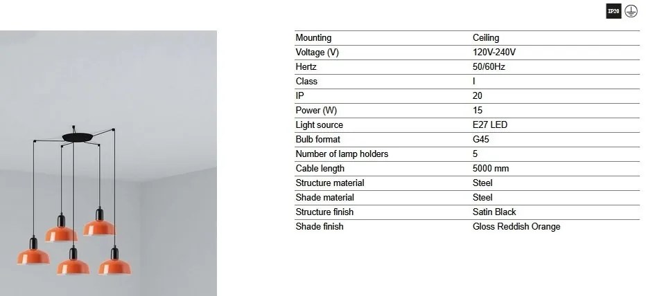 Lustra cu 5 pendule metal TATAWIN S orange