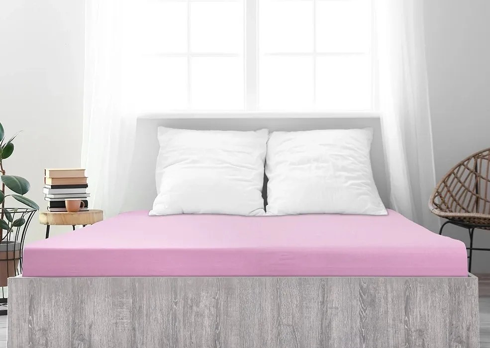 Cearsaf Jersey din bumbac mako LUXORA 180x200 cm roz
