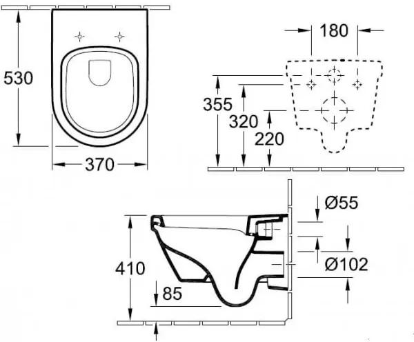 Set vas WC rimless suspendat, Villeroy&amp;Boch Architectura, cu capac inchidere lenta, rezervor si clapeta ViConnect