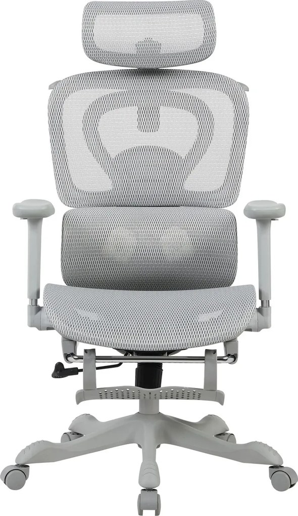 AERION-HM – Scaun ergonomic cu Masaj și Încălzire Lombară, Tetieră 3D, Cotiere 4D, Șezut Glisant, Spătar Reglabil și Suport Picioare, Full Mesh, Gri