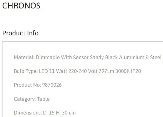 Lampa de masa LED design minimalist CHRONOS negru