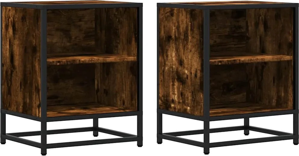 vidaXL Noptiera 2 buc stejar afumat 40x31x50cm lemn prelucrat si metal