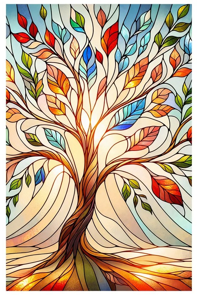 Tablou cu arborele vieții cu frunze multicolore
