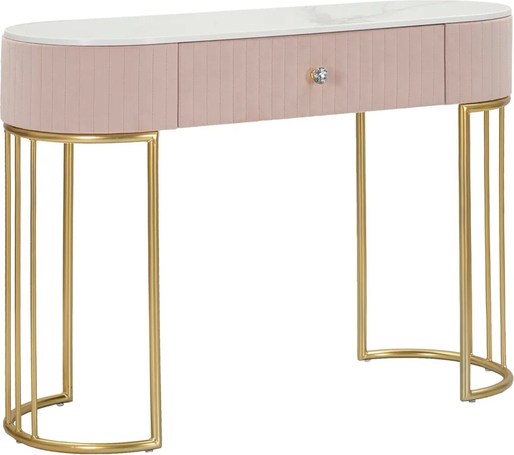 Consola, Mauro Ferretti, Montpellier, 100 x 40 x 75 cm, fier/lemn/piele ecologica, roz/auriu/alb
