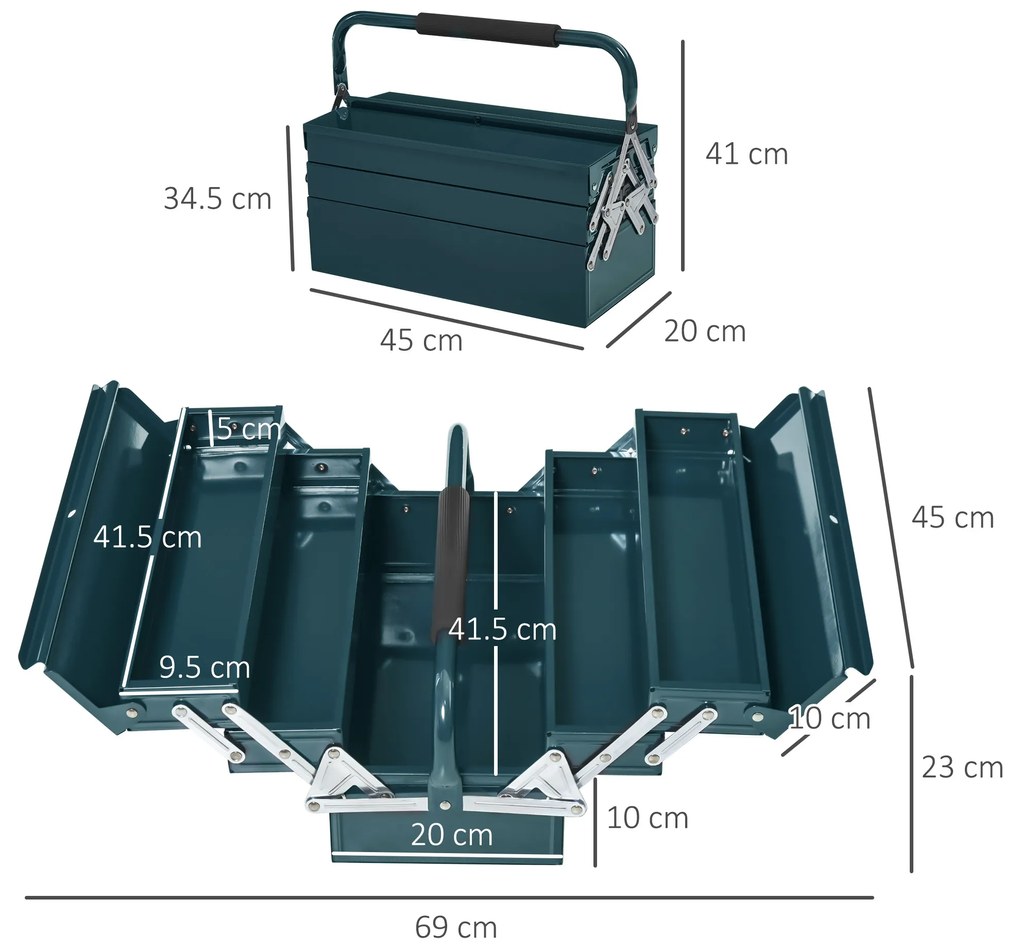 DURHAND Cutie de unelte Caseta de unelte Montaj Cufăr de unelte gol economisire spațiu cu 5 rafturi pliante stabil Oțel (SPCC) Verde închis 45 x 20 x 34,5 cm | Aosom Romania