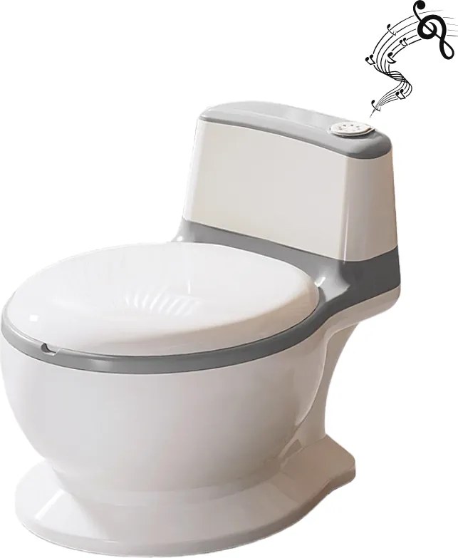 Olita muzicala interactiva cu sunete Kidizi MiniLoo gri, minitoaleta, adaptor moale din spuma PU, capac rabatabil, vas colector detasabil, suport hartie