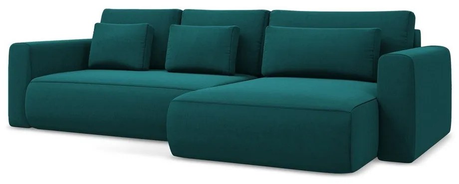 Colțar turcoaz extensibil/cu spațiu de depozitare cu tapițerie din catifea (cu colț pe partea dreaptă/cu șezlong) Kapua – Makamii