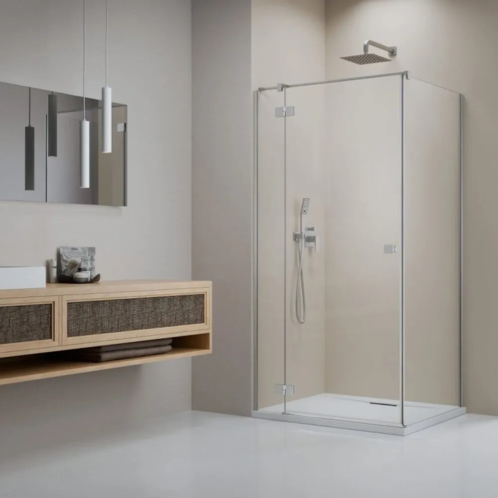 Cabina de dus dreptunghiulara cu usa batanta Radaway Essenza KDJ 100x75 cm finisaj nichel periat-transparent stanga