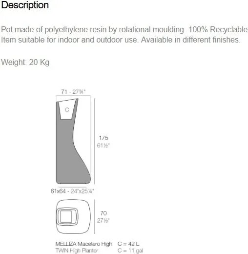 Ghiveci plante / Jardiniera de flori exterior / interior design modern premium MOMA MELLIZAS HIGH 45002R Vondom