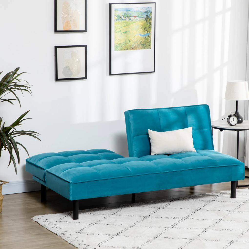 HOMCOM Canapea extensibila cu scaun captusit, canapea cu 3 locuri , canapea cu efect de catifea, verde, Lemn, otel