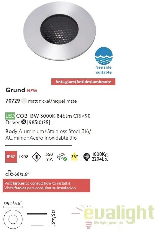 Spot LED incastrabil exterior pavaj GRUND 13W 70729