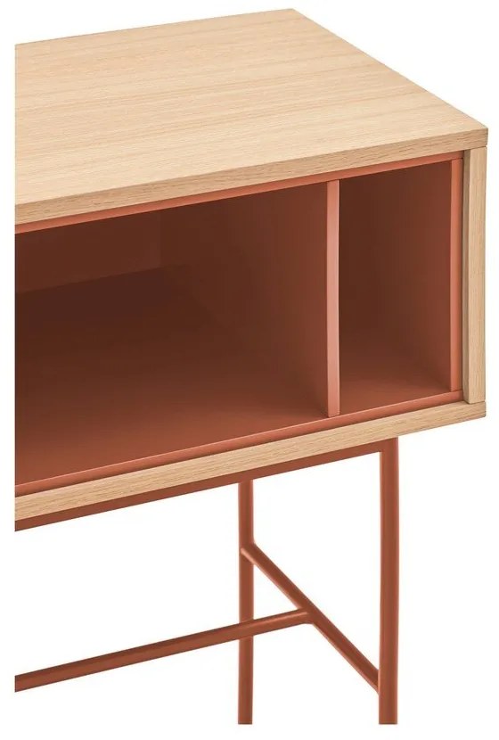 Consolă cu aspect de lemn de stejar Teulat Yoko, roșu cărămiziu