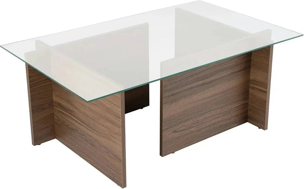 Masuta cafea VETRINO, nuc/transparent, sticla/PAL, 105x65x40 cm