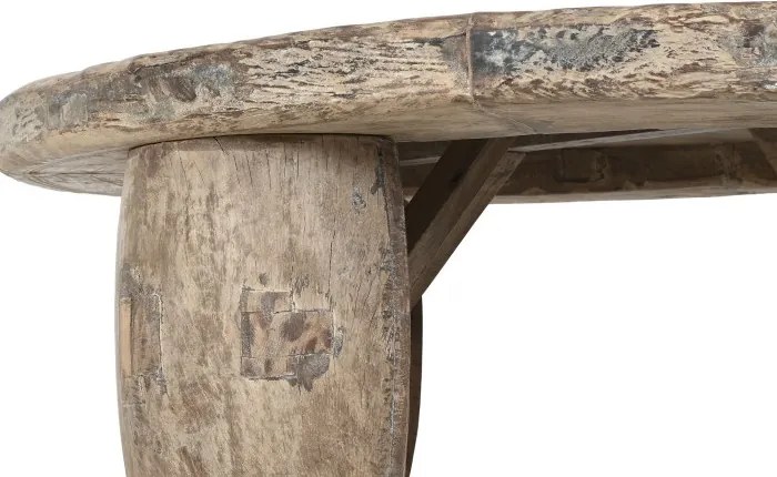 Măsuță de cafea rotundă din lemn de tec, natur, cu picioare masive și aspect rustic, finisaj natural, 40 x 125 cm, „Sido” – Ethnic Collections