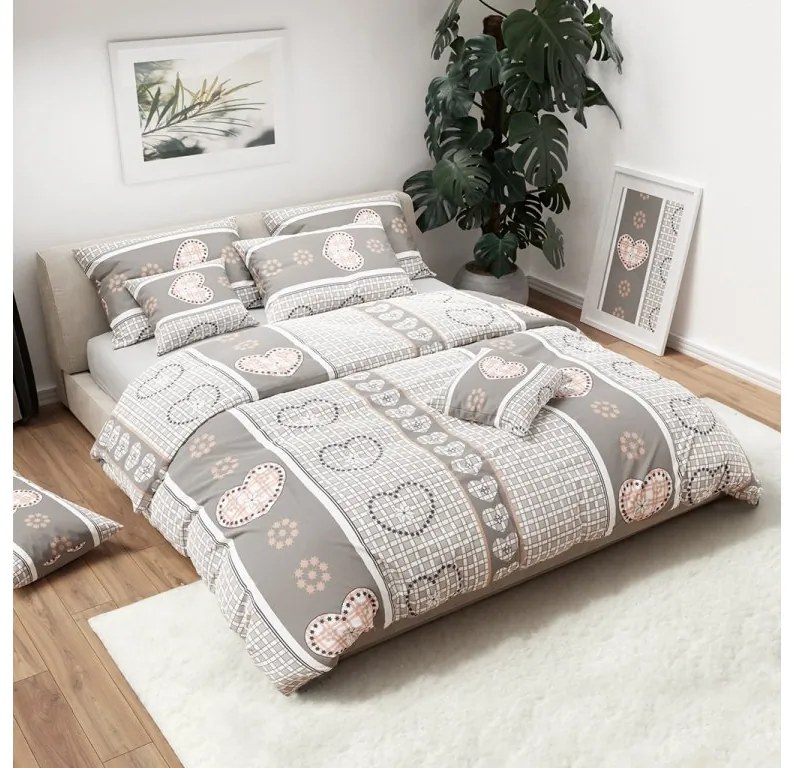 Lenjerie de pat din bumbac HEART RETRO BLEND gri cu buzunar hotelier Dimensiune lenjerie de pat: 70 x 90 cm | 140 x 200 cm