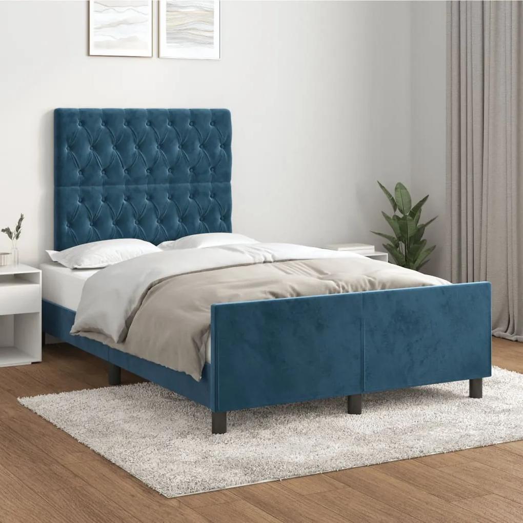 3125932 vidaXL Cadru de pat cu tăblie, albastru închis, 120x200 cm, catifea