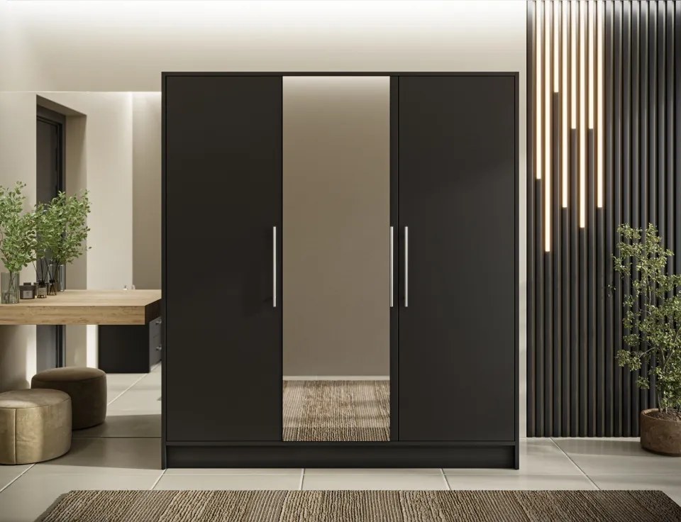 Dulap cu 3 usi si oglinda Alarica 180x60x200 cm – Negru