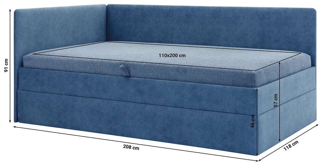 Pat matrimonial 110 cm Optoman (albastru) (cu somieră și saltea) (cu sp. depozitare). 1098580