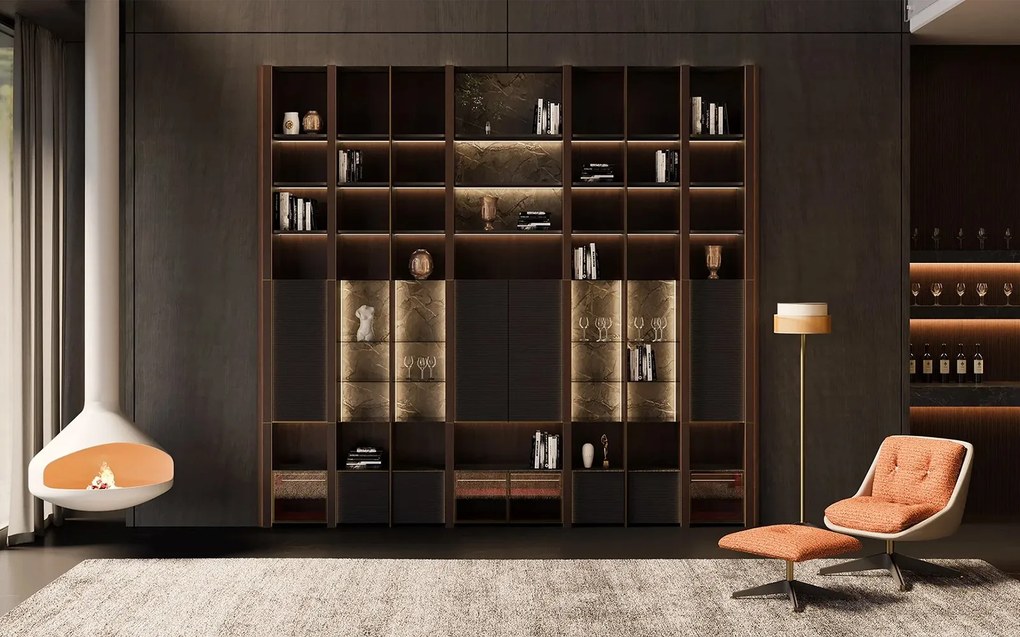 Bibliotecă lemn masiv Domo, 366 × 45 × 345 cm