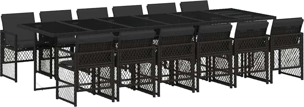 vidaXL Set mobilier de grădină cu perne, 13 piese, negru, poliratan