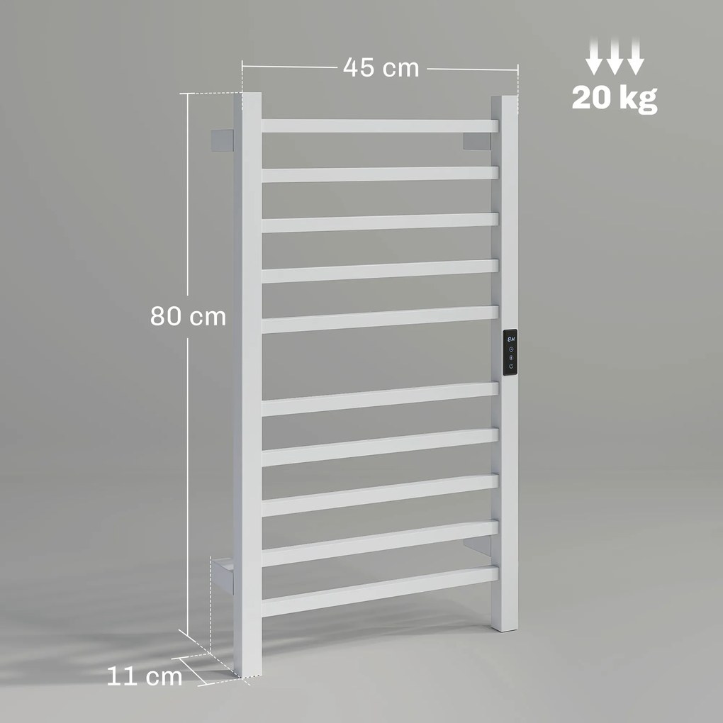 HOMCOM Uscător de Prosoape Electric cu 10 Bare, Timer, Afișaj LCD și Temperatură Reglabilă, 45x11x80 cm, Alb | Aosom Romania