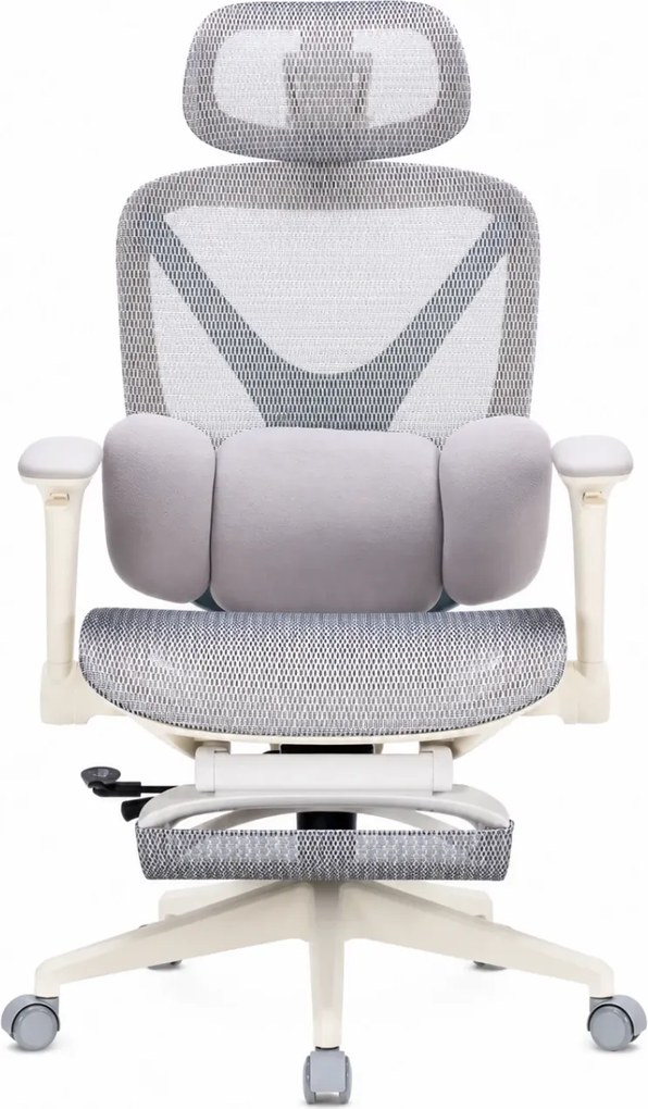DeluxStar YX-977 NEXOR PRO MESH – Scaun Ergonomic cu Suport Lombar 3D, Tetieră 3D, Cotiere 4D, Șezut Glisant, Înclinare 140°, Suport pentru Picioare, Mesh, Gri