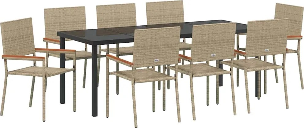vidaXL Set de masă pentru grădină cu pernă 9 pcs Bej poliratan