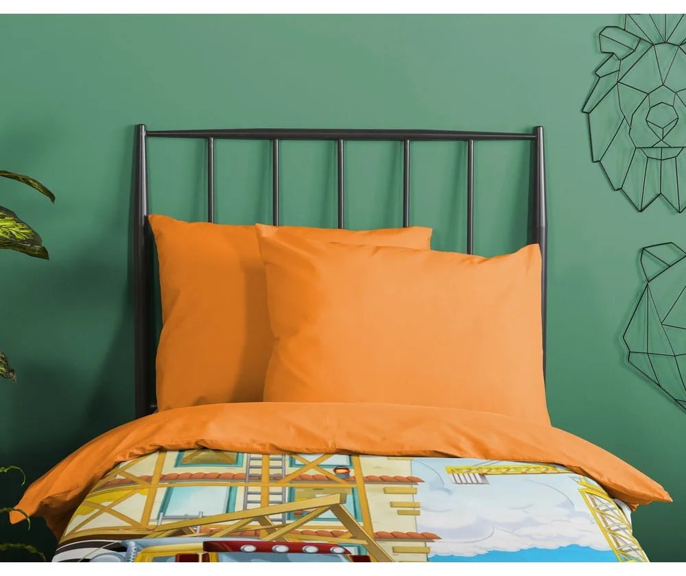 Lenjerie de pat pentru copii portocalie din bumbac pentru pat de o persoană 140x200 cm Building – Good Morning
