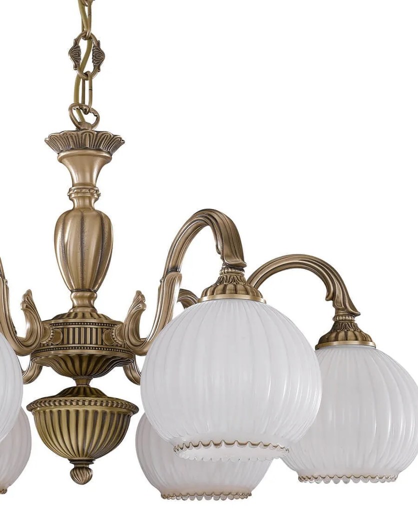 Candelabru cu 6 brate clasic design italian din alama, sticla 9200 RA-L. 9200/6