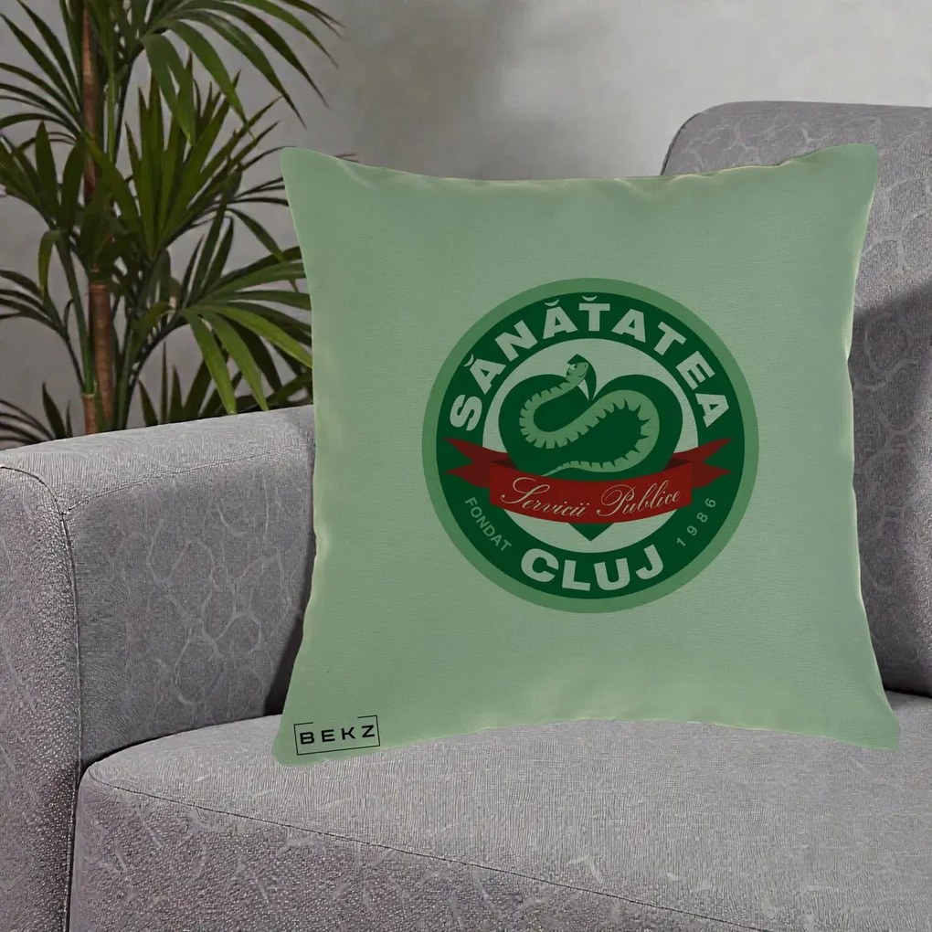 Perna Personalizata Sanatatea Cluj Servicii Publice 1986, 40x40 cm, Verde, Husa Detasabila, Perna Inclusa, BEKZ®