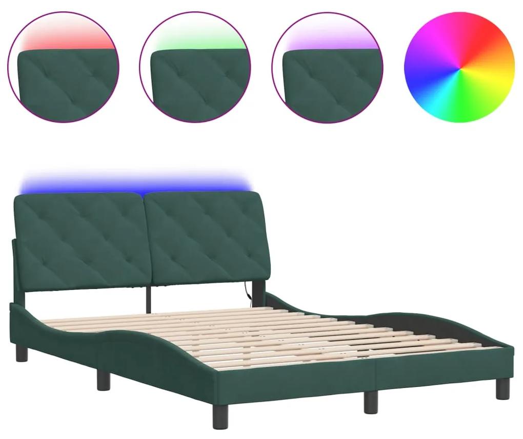3213846 vidaXL Cadru de pat cu lumini LED, verde închis, 120x200 cm, catifea