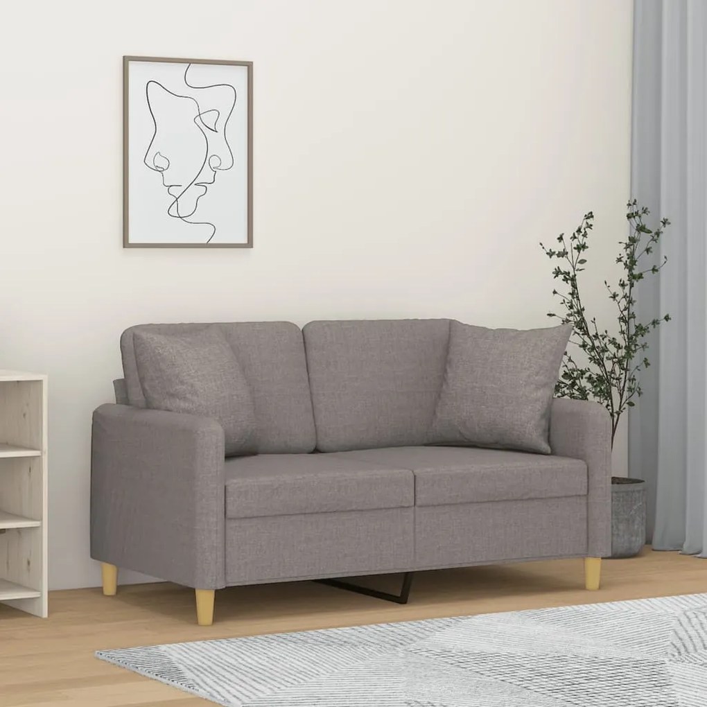 Canapea cu 2 locuri cu pernute, gri deschis, 120 cm, textil