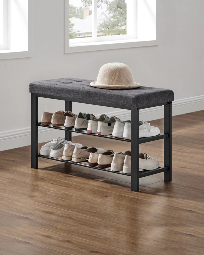 Banca cu spatiu de depozitare pentru incaltaminte cu sezut gri MOBRIX 81x49 cm, negru