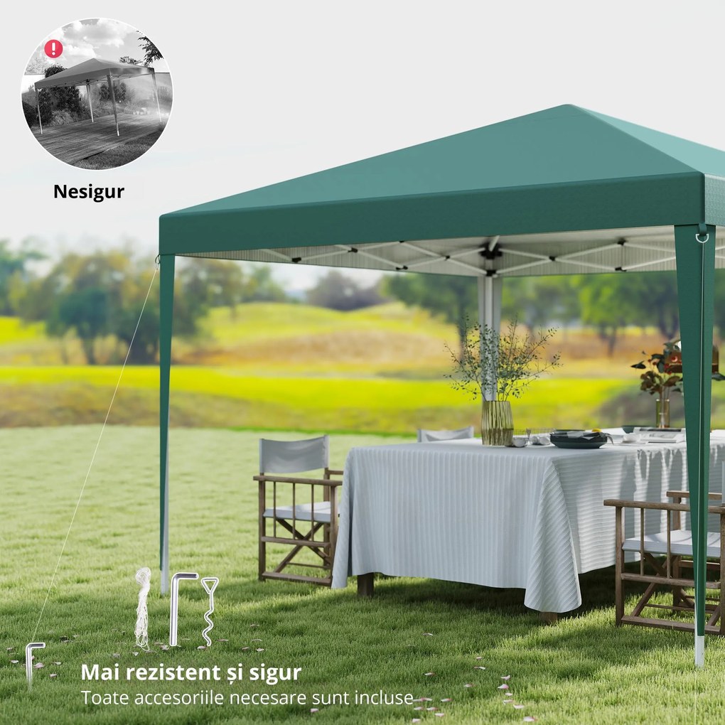 Outsunny Pavilion Pliabil Verde cu Structură din Oțel și Acoperiș din Tesatura Oxford, 3x3m, Rezistent la Apă și Soare | Aosom Romania