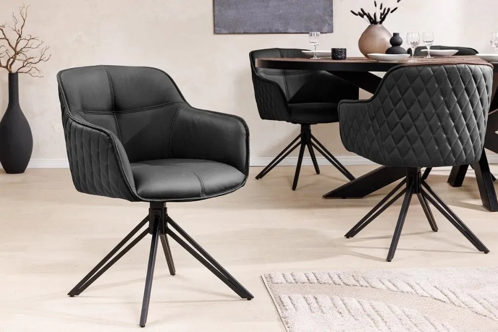 Set 2 scaune Pivotante, Piele Naturala Neagra, Euphoria